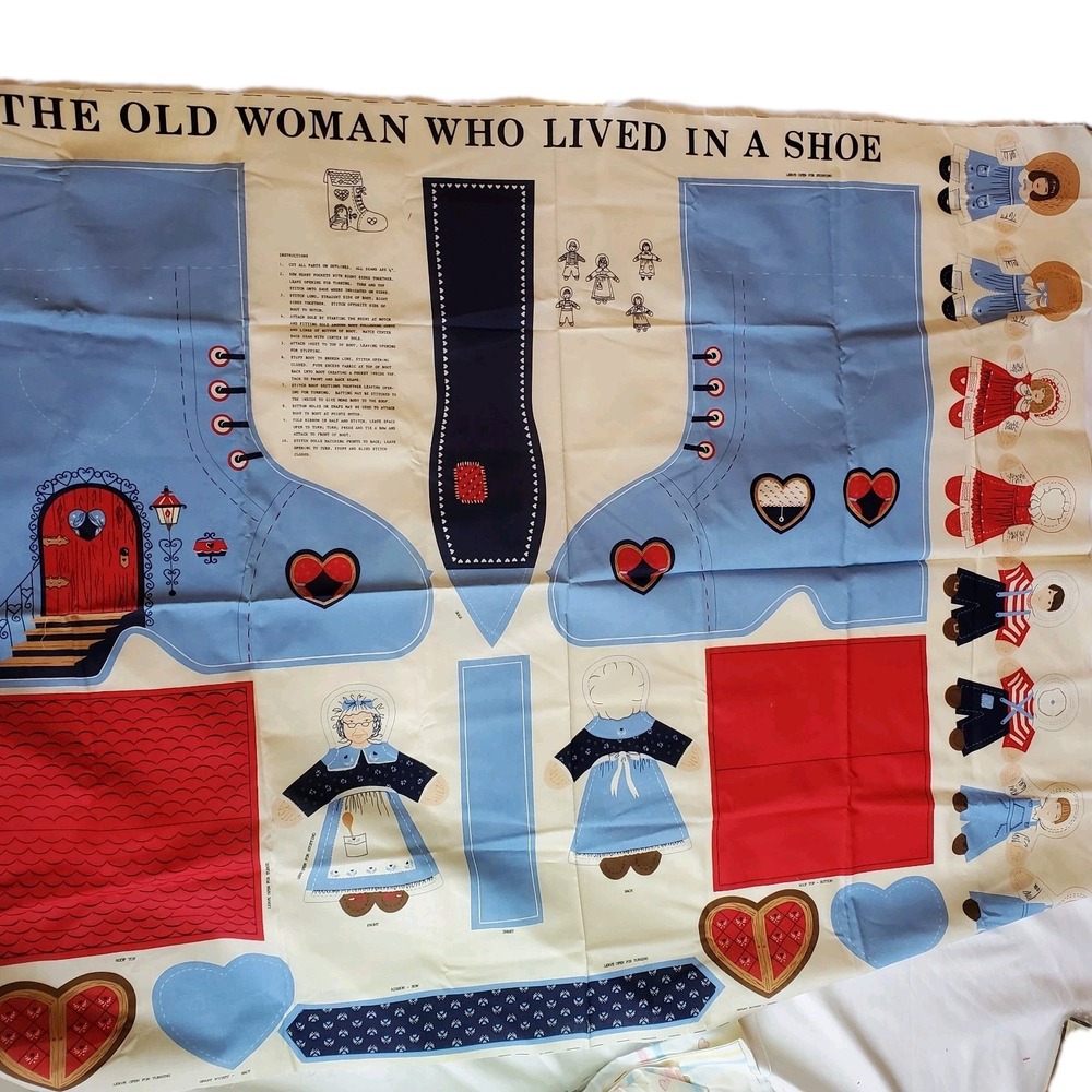 VTG Springs THE WOMAN WHO LIVED IN A SHOE Cut & Sew Toy Doll Craft Panel Fabric‎